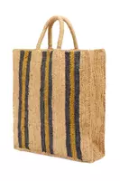 Lemon and periwinkle striped raffia tote bag image