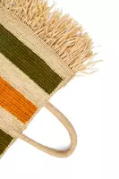 Sage and pumpkin striped raffia tote bag with fringes image