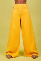 Saffron yellow linen palazzo trousers image