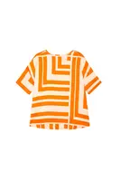 Bright orange and ivory geometric print blouse image