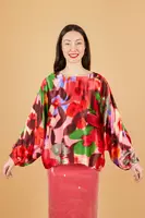 Multicoloured blurred flower print oversized blouse image