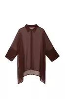 Camicia in chiffon di seta increspata marrone cioccolato scuro image
