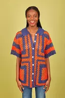 Bright orange and blue crochet cardigan  image