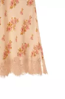 Beige floral posey print silk skirt with lace trim  image