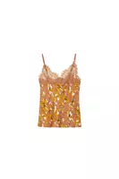 Caramel floral print silk camisole with lace trim image