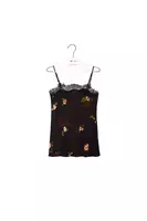 Black floral posey print silk camisole with lace trim image