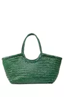 Emerald Green Woven Leather Tote Bag  image