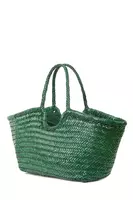 Emerald Green Woven Leather Tote Bag  image