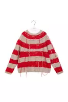 Lipstick red distressed striped sweater  image