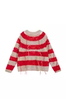 Lipstick red distressed striped sweater  image