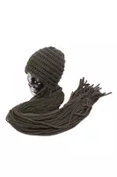 Fir green knitted hat with fringes image