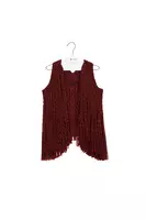 Wine and pomegranate melange knit gilet with fringes image