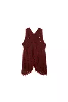 Wine and pomegranate melange knit gilet with fringes image