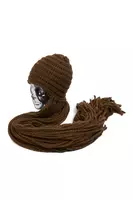 Khaki green knitted hat with fringes image