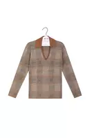 Metallic check jacquard knit polo sweater  image