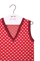 Gilet in maglia jacquard floreale astratta color tortora e rosso fuoco image