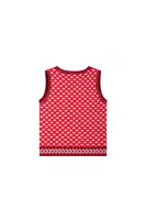 Gilet in maglia jacquard floreale astratta color tortora e rosso fuoco image