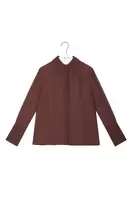 Chocolate brown tie neck silk shirt   image