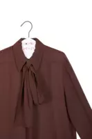 Chocolate brown tie neck silk shirt   image