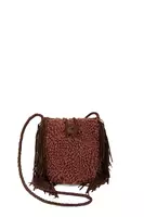 Chocolate brown textured bucket bag with fringes image