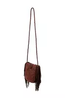 Chocolate brown textured bucket bag with fringes image