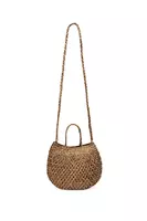 Metallic antique gold woven leather bag  image