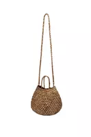 Metallic antique gold woven leather bag  image