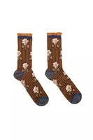 Brown and ochre floral striped socks image