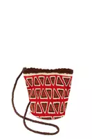 Caramel and red triangular knit bucket bag  image