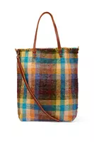 Turquoise and caramel brown textured tote bag  image