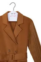 Camel coat with cable knit sleeves  image