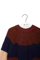 Maglione a maglia aperta marrone cioccolato e blu navy image