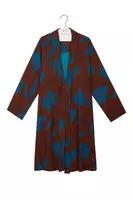 Petrol and aubergine floral silhouette print overcoat  image