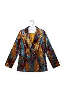 Mustard and brick dash printed velvet blazer  image