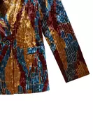 Mustard and brick dash printed velvet blazer  image