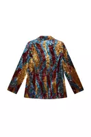 Mustard and brick dash printed velvet blazer  image