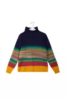 Midnight blue and rainbow striped turtleneck  image