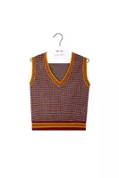 Mustard and petrol diamond jersey jacquard gilet  image