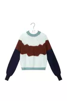 Pale mint green and chocolate brown open knit sweater  image