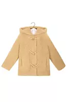 Cappotto beige con cappuccio in pelliccia sintetica image