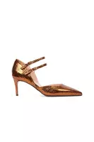 Bronze metallic snakeskin printed leather pumps  image