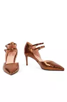 Bronze metallic snakeskin printed leather pumps  image