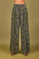 Fir green floral print corduroy trousers image