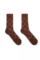 Chocolate Brown Metallic Diamond Motif Socks  image