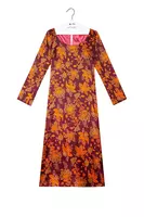 Burgundy and Pumpkin Orange Floral Print Dress  image