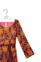 Burgundy and Pumpkin Orange Floral Print Dress  image