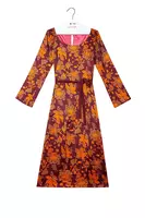 Burgundy and Pumpkin Orange Floral Print Dress  image