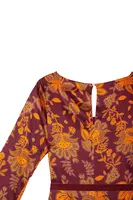 Burgundy and Pumpkin Orange Floral Print Dress  image