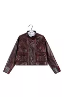 Wine Snakeskin Print Faux Leather Biker Jacket  image