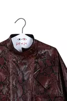 Wine Snakeskin Print Faux Leather Biker Jacket  image